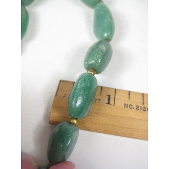 Vintage Green Aventurine Stone Beaded Necklace 23 Inch Brass Bead Jewelry - Picture 3 of 10